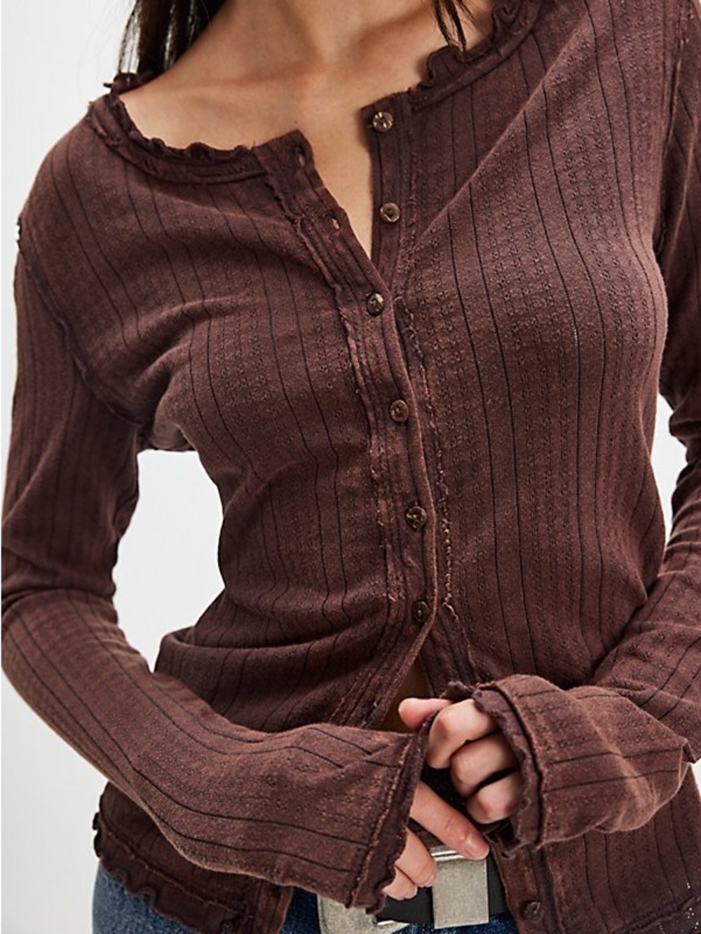 We The Free Penny Pointelle Brown Top